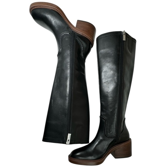 Vince Camuto Vuliann Black Leather Almond Toe Block Heel Tall Boots Size 6 - Picture 1 of 15
